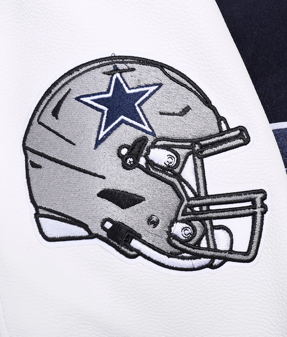 NFL DALLAS COWBOYS OLD ENGLISH MEN'S RIB WOOL VARSITY JACKET (MIDNIGHT NAVY/WHITE)