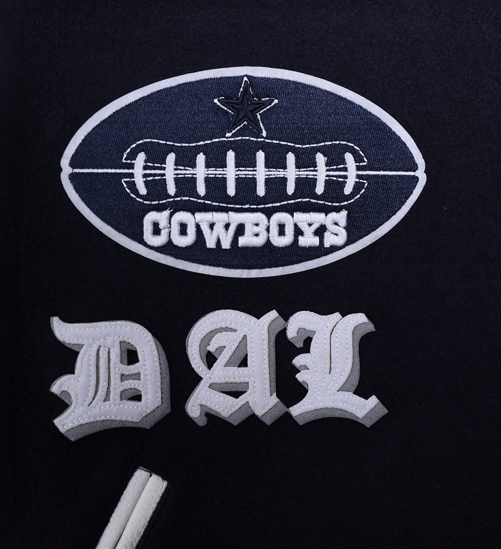 NFL DALLAS COWBOYS OLD ENGLISH MEN'S RIB WOOL VARSITY JACKET (MIDNIGHT NAVY/WHITE)