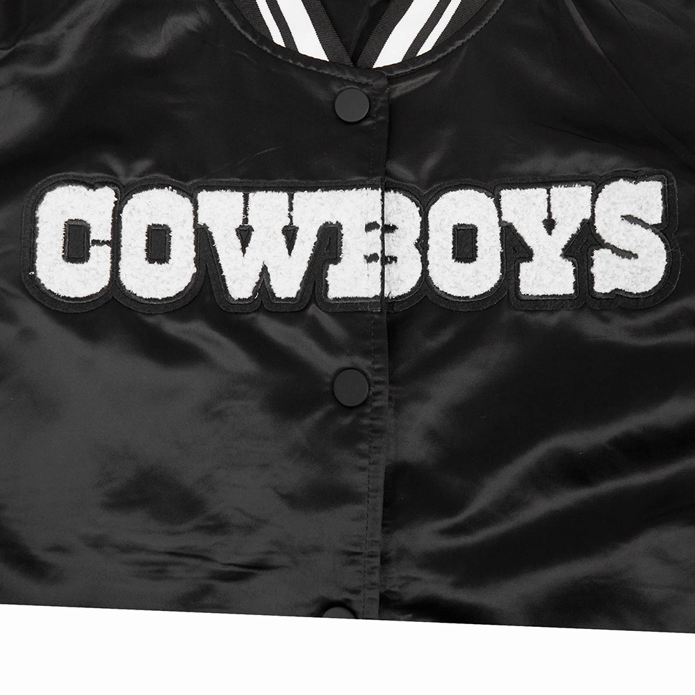 NFL DALLAS COWBOYS PEARLS WOMEN'S RIB SATIN JACKET (BLACK)