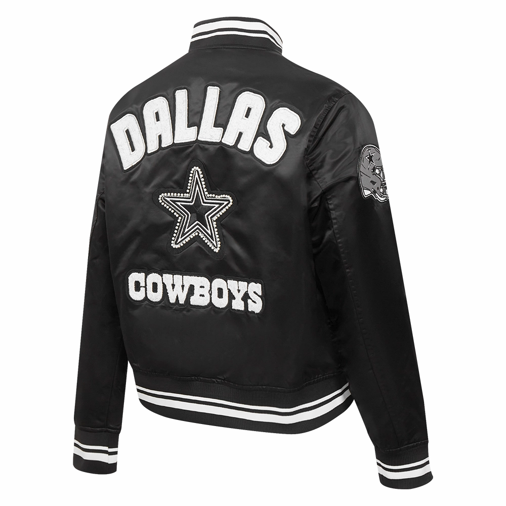 NFL DALLAS COWBOYS PEARLS WOMEN'S RIB SATIN JACKET (BLACK)