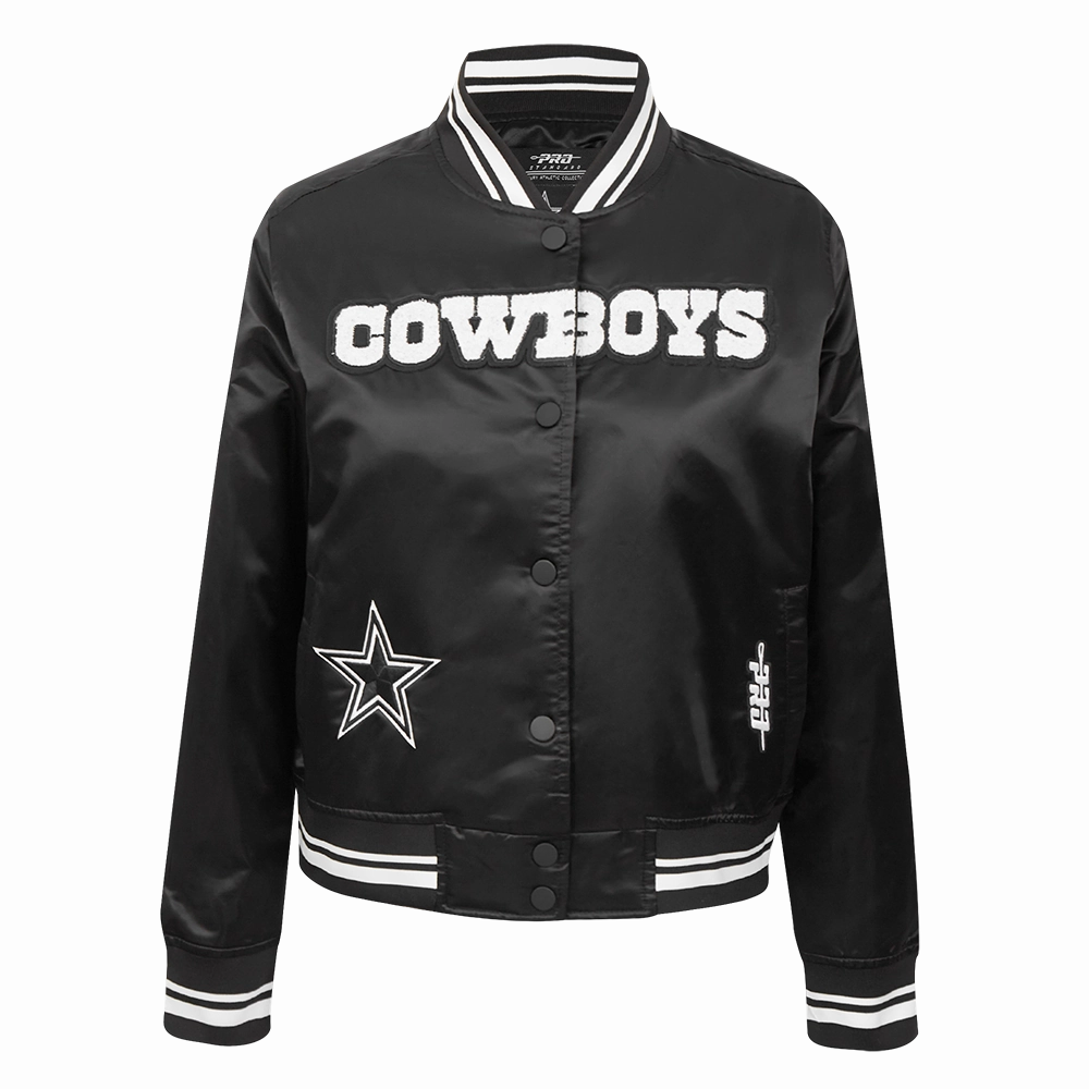 NFL DALLAS COWBOYS PEARLS WOMEN'S RIB SATIN JACKET (BLACK)