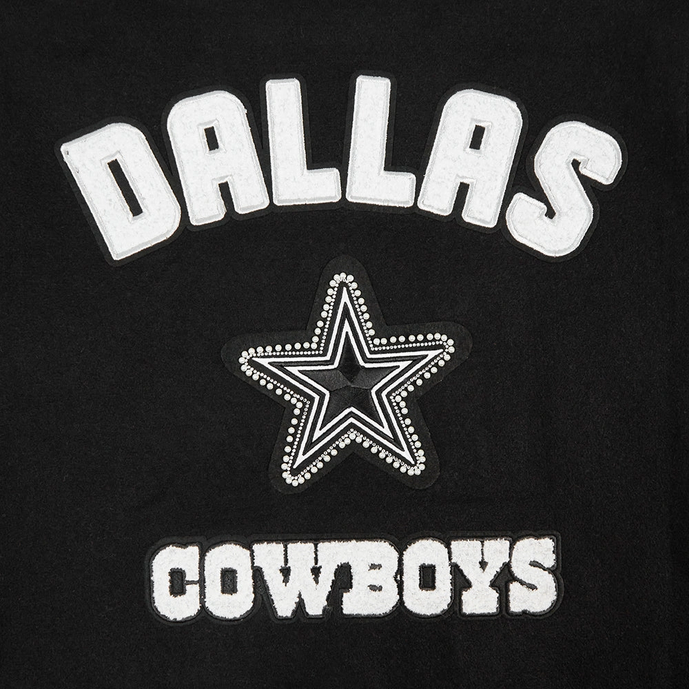 NFL DALLAS COWBOYS PEARLS WOMEN'S RIB WOOL VARSITY JACKET (BLACK/WHITE)