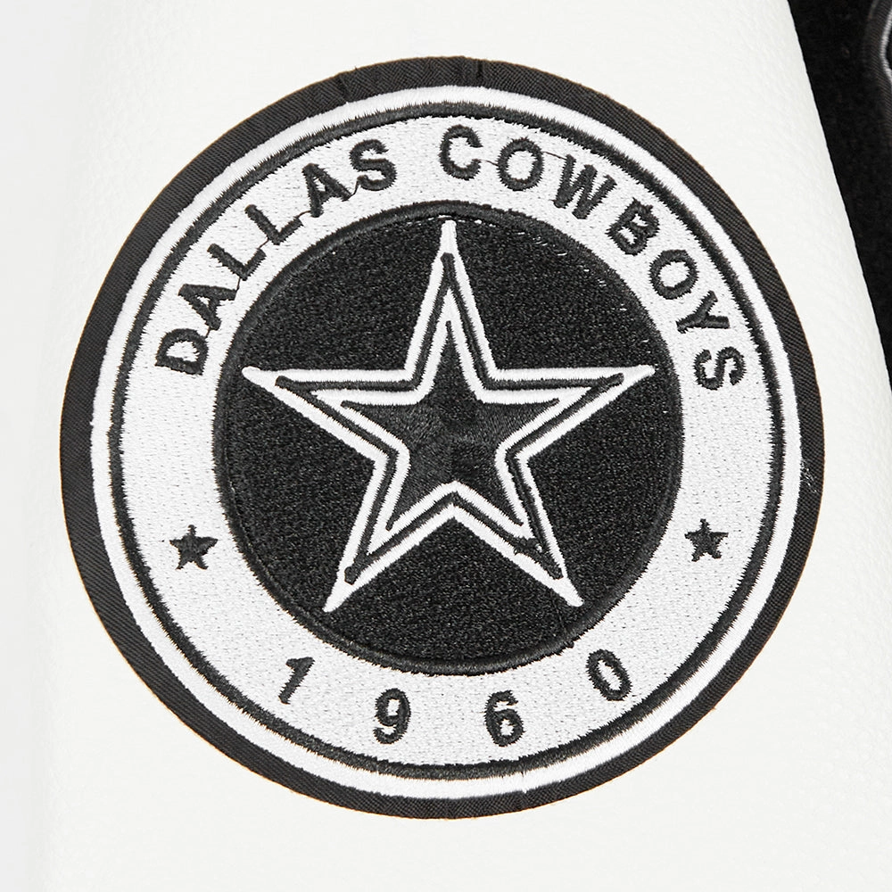 NFL DALLAS COWBOYS PEARLS WOMEN'S RIB WOOL VARSITY JACKET (BLACK/WHITE)