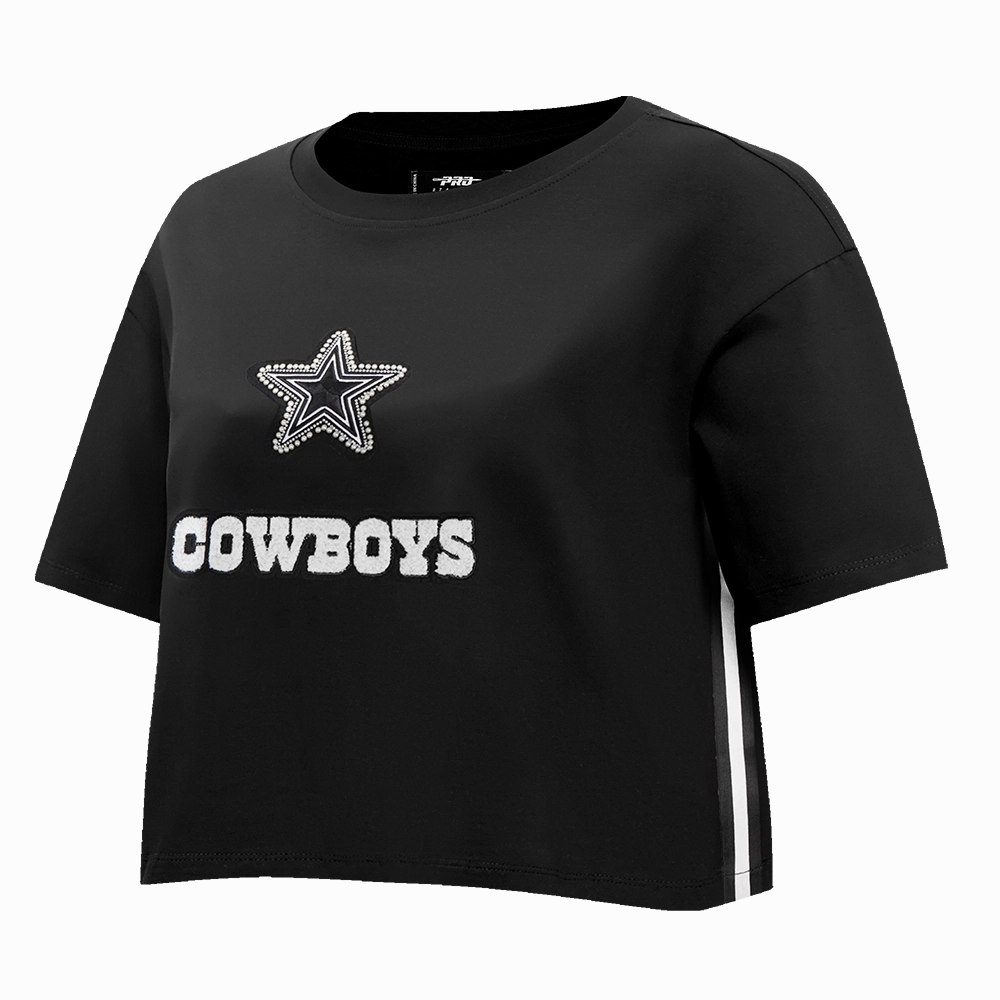 NFL DALLAS COWBOYS PEARLS WOMEN'S SINGLE JERSEY BOXY TEE (BLACK)
