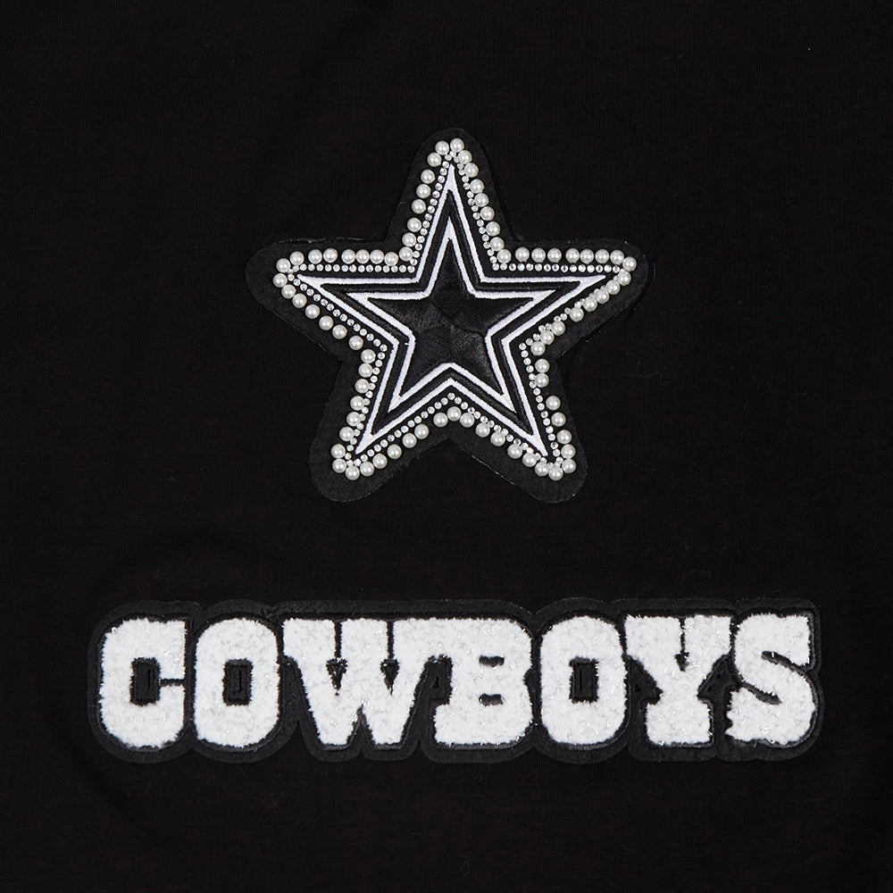 NFL DALLAS COWBOYS PEARLS WOMEN'S SINGLE JERSEY BOXY TEE (BLACK)