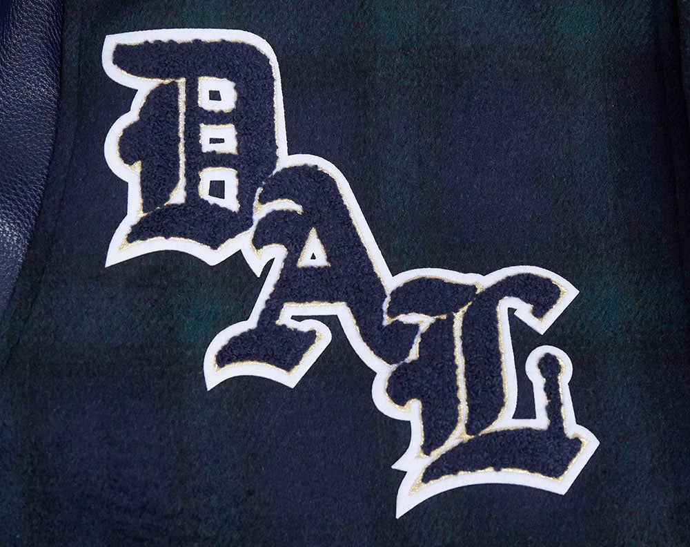 NFL DALLAS COWBOYS PRO PREP PLAID MEN'S WOOL VARSITY JACKET (FOREST GREEN/MIDNIGHT NAVY)