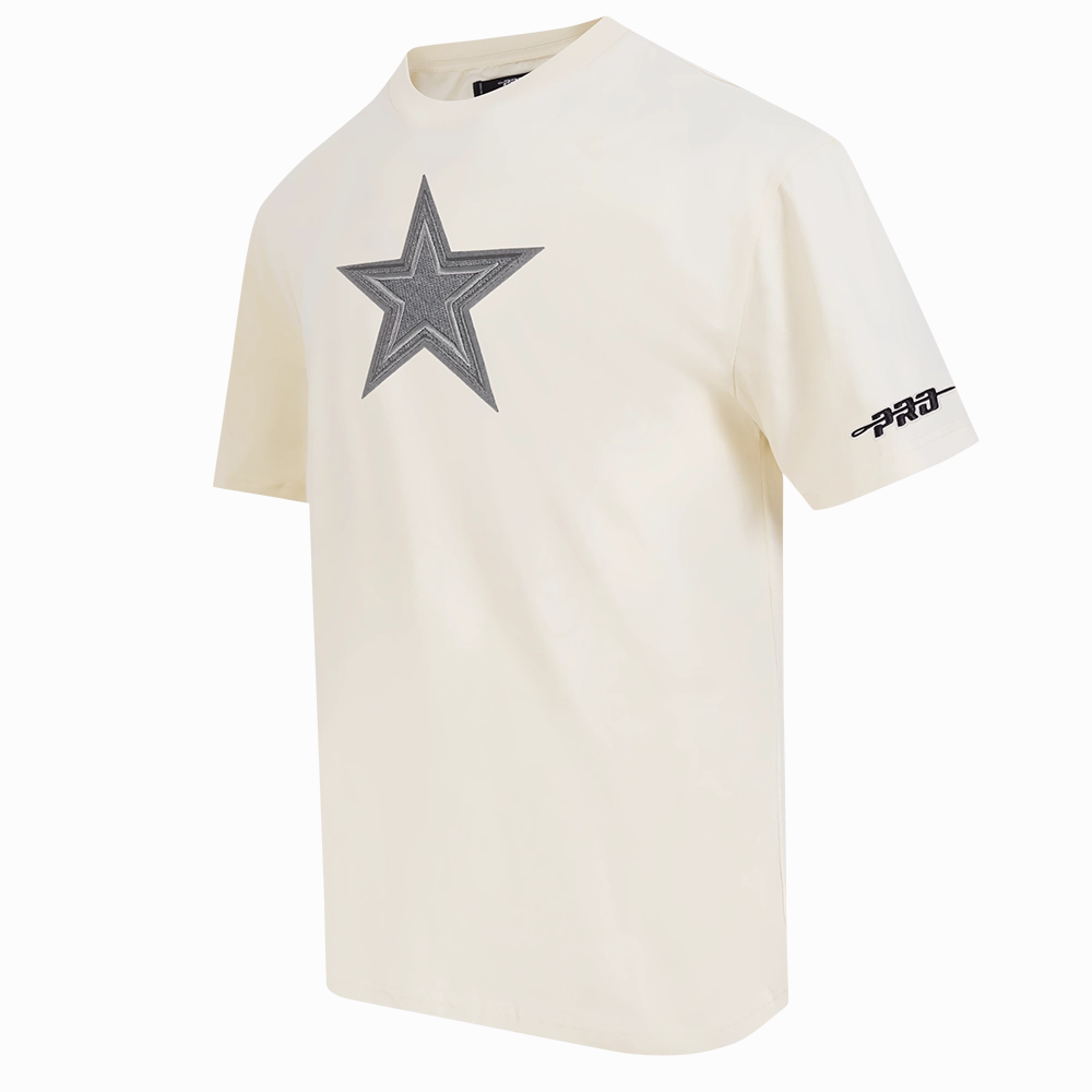NFL DALLAS COWBOYS REVERSE FRENCH TERRY MEN'S COTTON JERSEY DROP SHOULDER TEE (EGGSHELL)