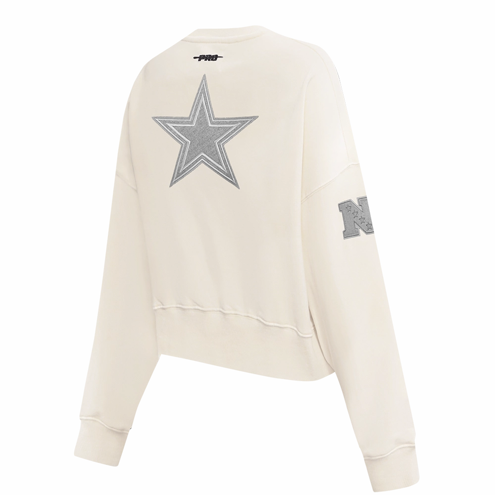NFL DALLAS COWBOYS REVERSE FRENCH TERRY WOMEN'S FLEECE CREWNECK (EGGSHELL)