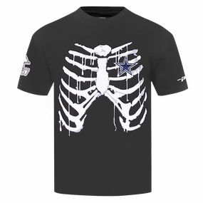 NFL DALLAS COWBOYS RIB CAGE MEN'S COTTON JERSEY DROP SHOULDER TEE (BLACK)