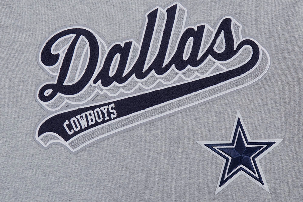 NFL DALLAS COWBOYS SCRIPT TAIL MEN'S RIB FLEECE PULLOVER HOODIE (HEATHER GREY/MIDNIGHT NAVY)