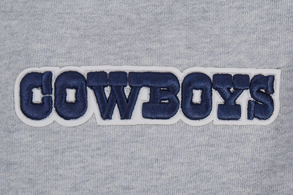 NFL DALLAS COWBOYS SCRIPT TAIL MEN'S RIB FLEECE PULLOVER HOODIE (HEATHER GREY/MIDNIGHT NAVY)