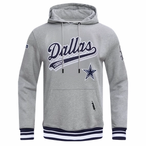 NFL DALLAS COWBOYS SCRIPT TAIL MEN'S RIB FLEECE PULLOVER HOODIE (HEATHER GREY/MIDNIGHT NAVY)