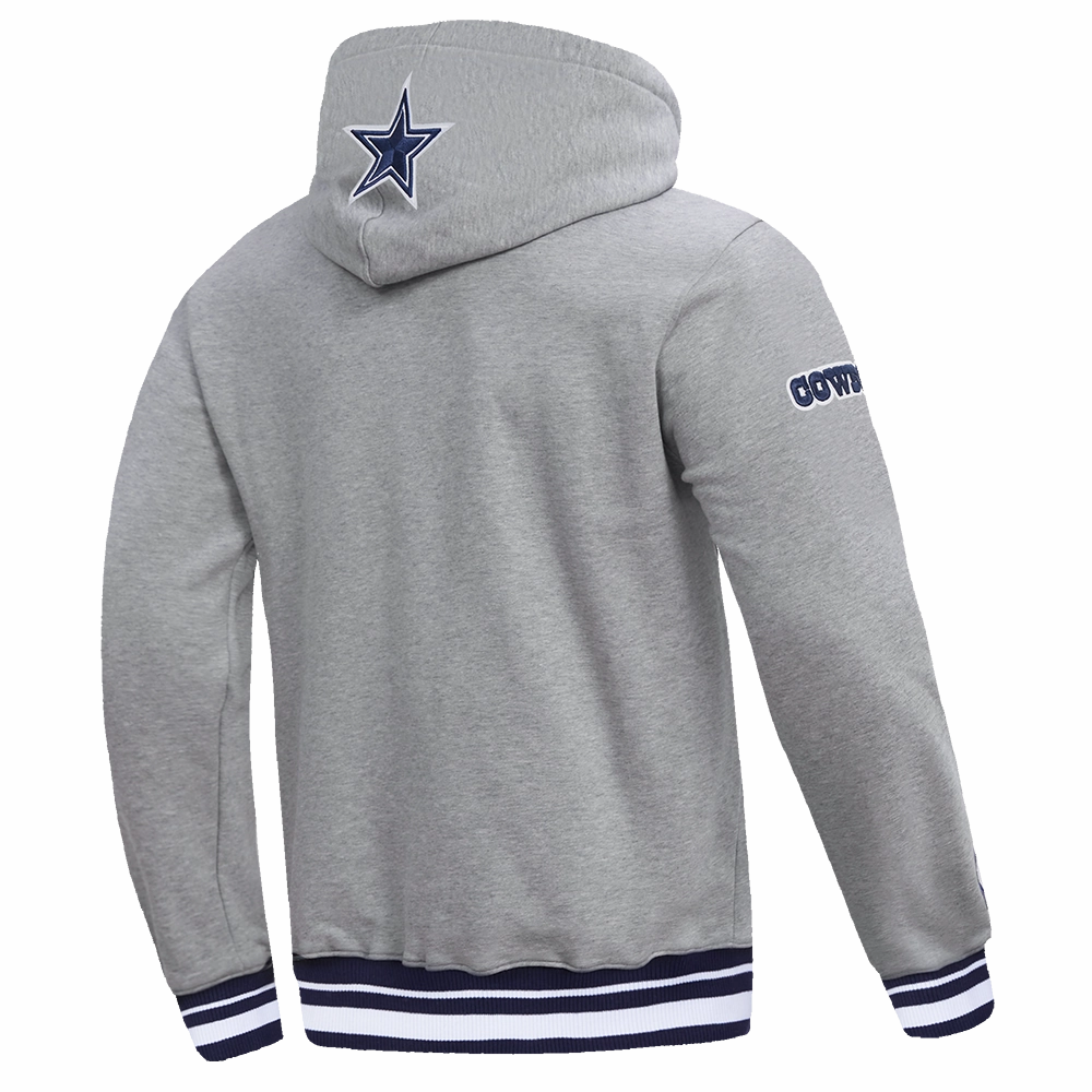 NFL DALLAS COWBOYS SCRIPT TAIL MEN'S RIB FLEECE PULLOVER HOODIE (HEATHER GREY/MIDNIGHT NAVY)