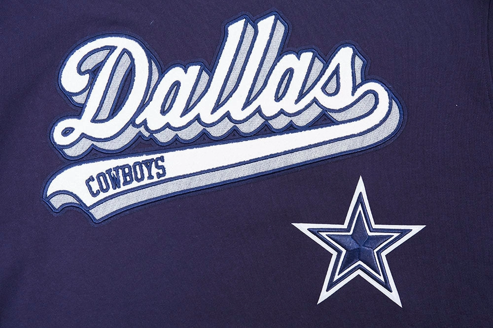NFL DALLAS COWBOYS SCRIPT TAIL MEN'S RIB FLEECE PULLOVER HOODIE (MIDNIGHT NAVY)