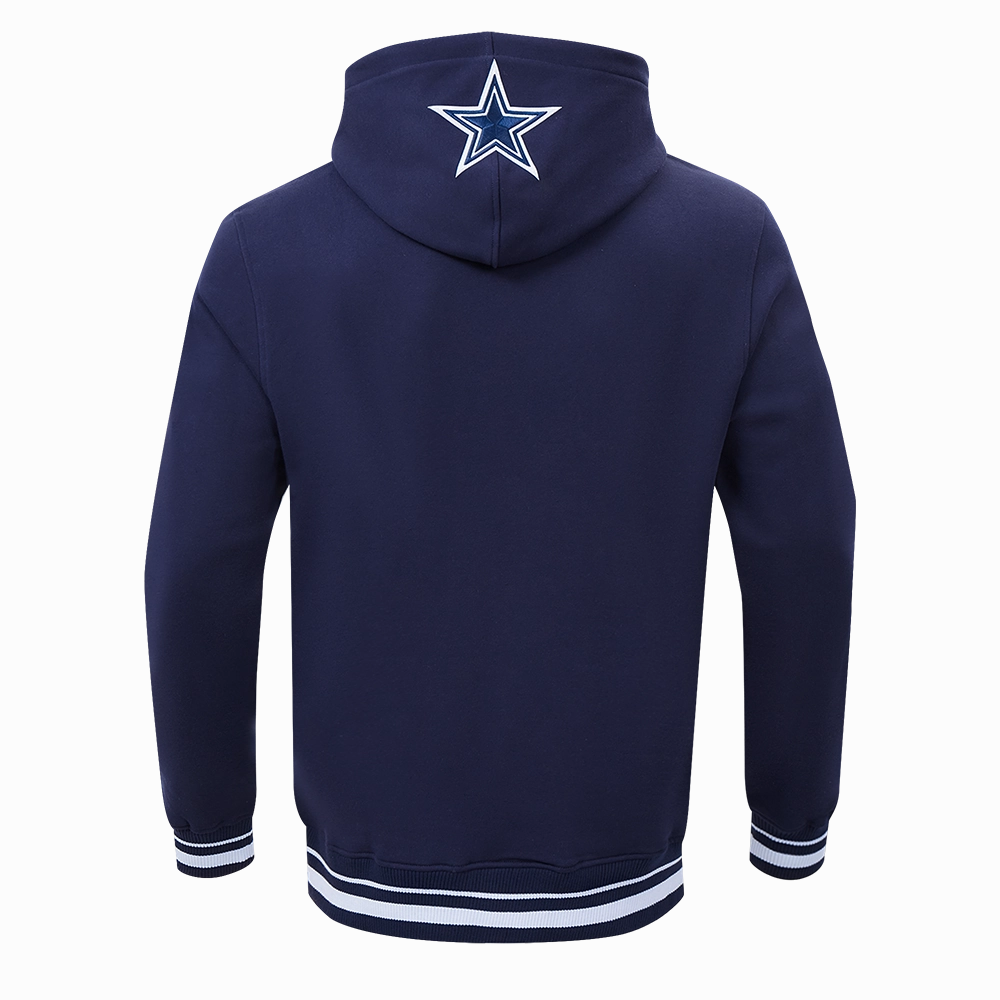 NFL DALLAS COWBOYS SCRIPT TAIL MEN'S RIB FLEECE PULLOVER HOODIE (MIDNIGHT NAVY)