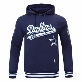 NFL DALLAS COWBOYS SCRIPT TAIL MEN'S RIB FLEECE PULLOVER HOODIE (MIDNIGHT NAVY)