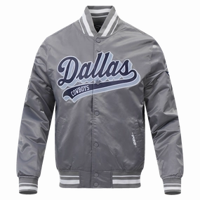 NFL DALLAS COWBOYS SCRIPT TAIL MEN'S SATIN JACKET (GRAY)