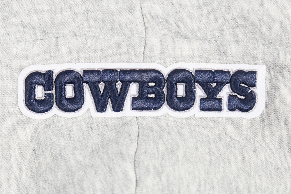 NFL DALLAS COWBOYS SCRIPT TAIL WOMEN'S RIB FLEECE CROPPED PULLOVER HOODIE (HEATHER GREY/MIDNIGHT NAVY)