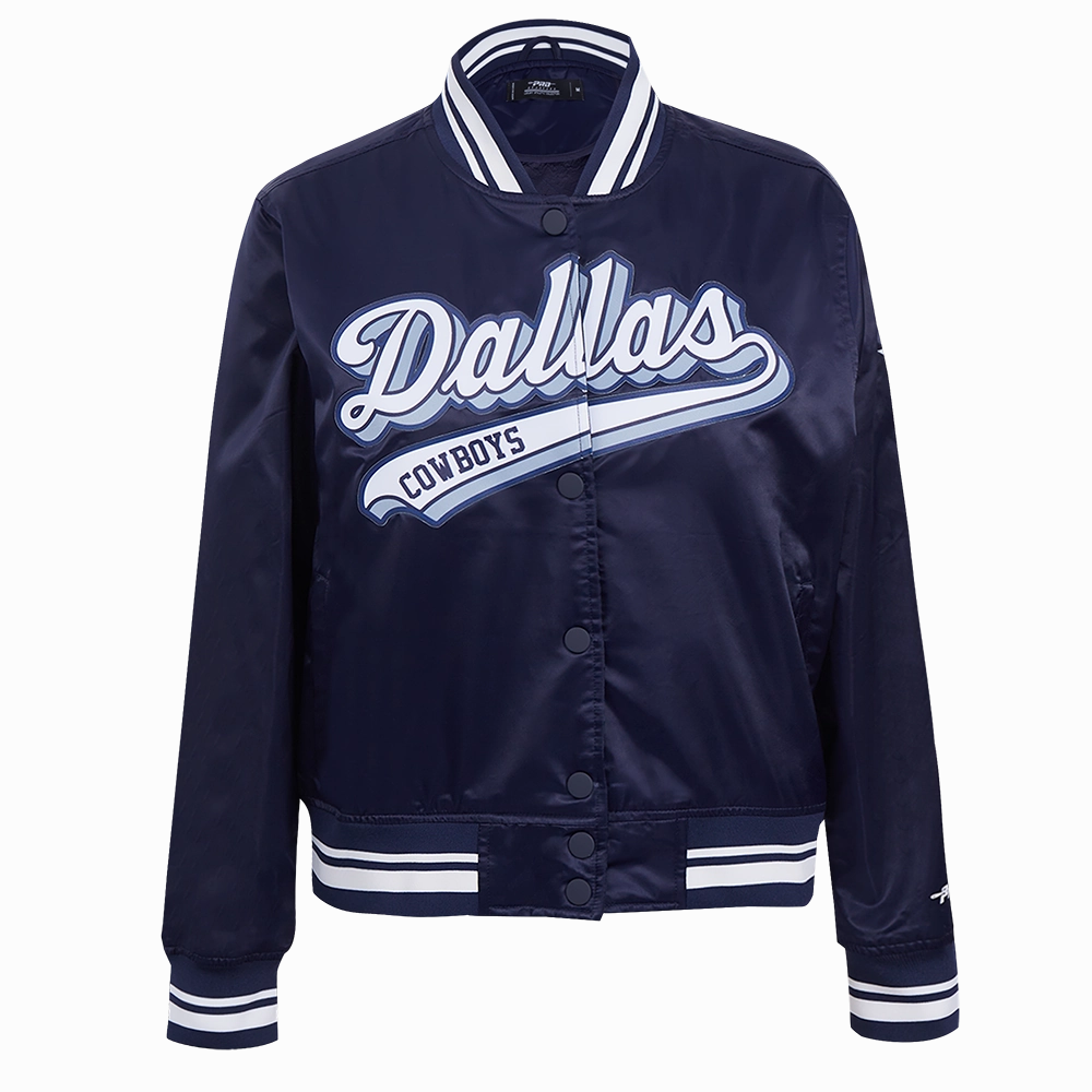 NFL DALLAS COWBOYS SCRIPT TAIL WOMEN'S SATIN JACKET (MIDNIGHT NAVY)