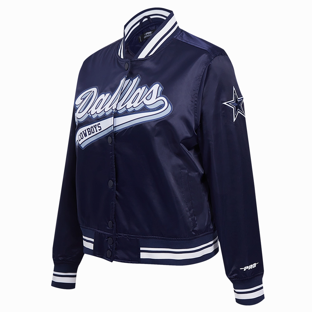 NFL DALLAS COWBOYS SCRIPT TAIL WOMEN'S SATIN JACKET (MIDNIGHT NAVY)