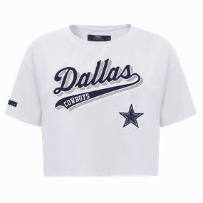 NFL DALLAS COWBOYS SCRIPT TAIL WOMEN'S SINGLE JERSEY BOXY TEE (WHITE)