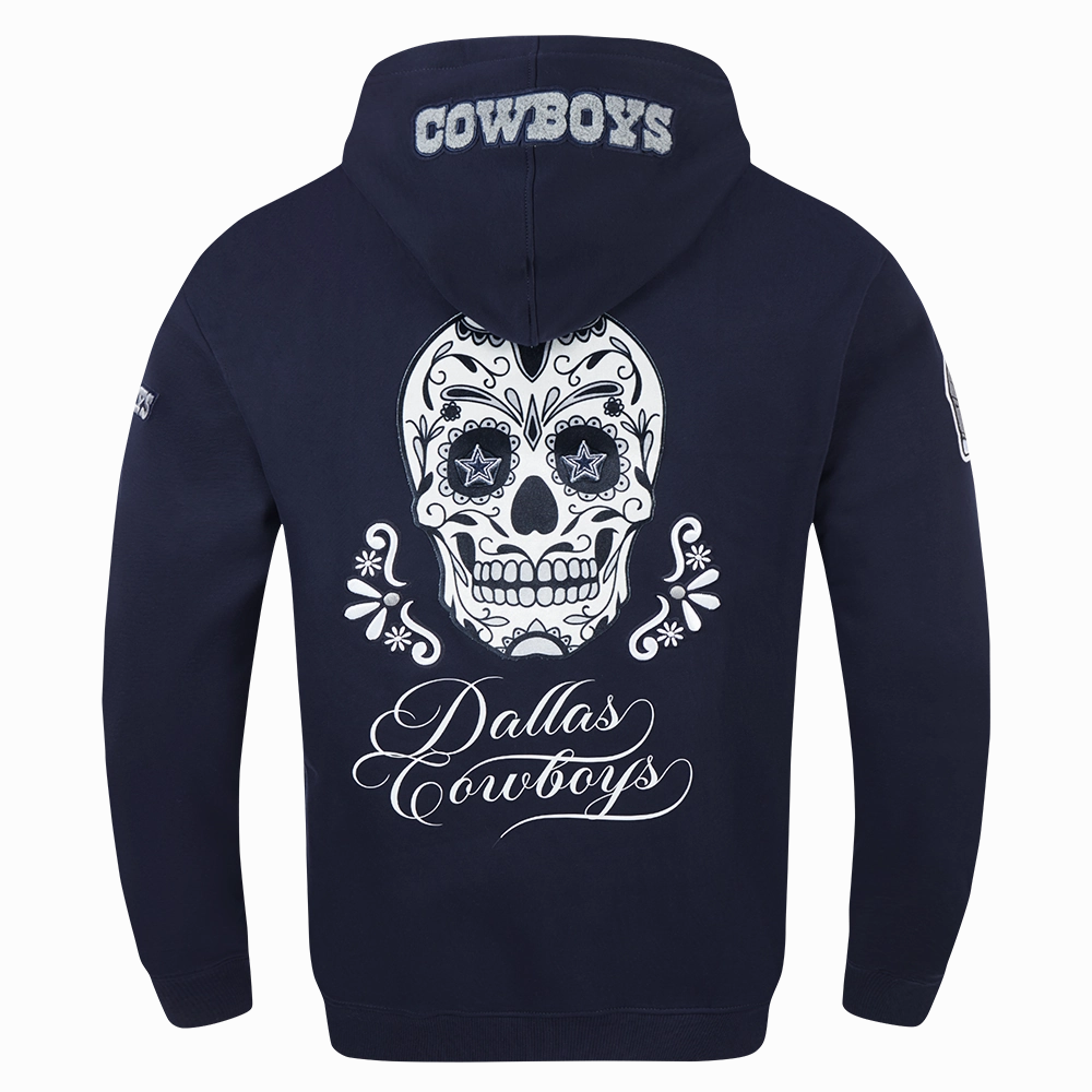 NFL DALLAS COWBOYS SUGAR SKULL MEN'S FLEECE PULLOVER HOODIE (MIDNIGHT NAVY)