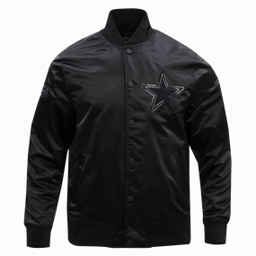 NFL DALLAS COWBOYS TRIPLE BLACK MEN'S SATIN JACKET (BLACK)