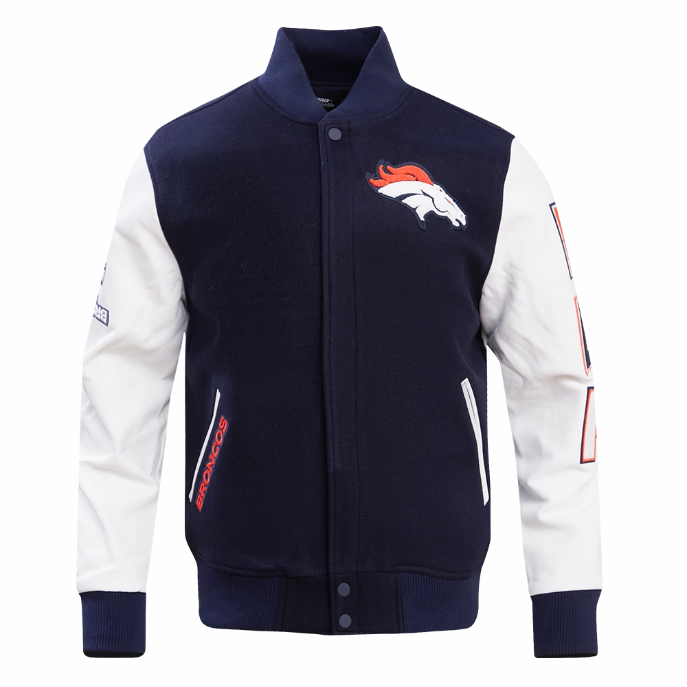 NFL DENVER BRONCOS CLASSIC MEN'S WOOL VARSITY JACKET (MIDNIGHT NAVY/WHITE)