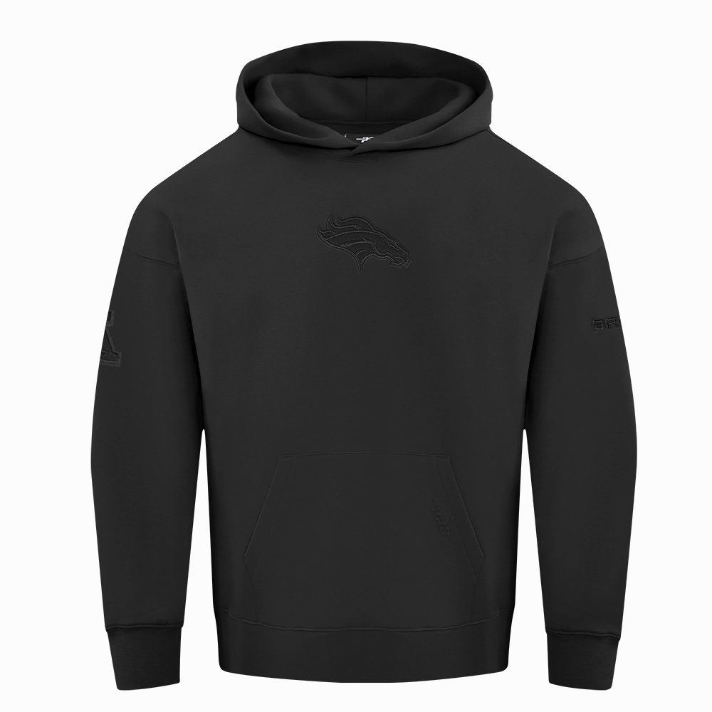 NFL DENVER BRONCOS NEUTRAL MEN'S DROP SHOULDER FLEECE PULLOVER HOODIE (BLACK)