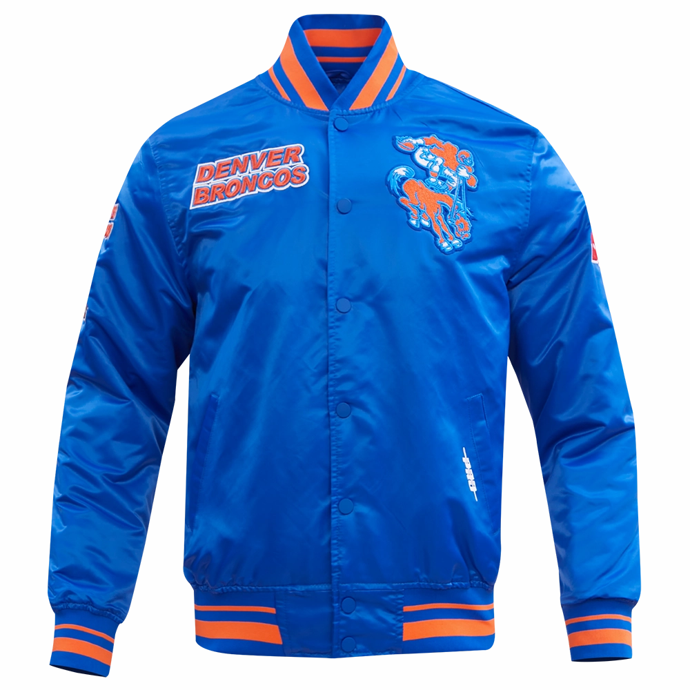 NFL DENVER BRONCOS RETRO CLASSIC MEN'S RIB SATIN JACKET (ROYAL BLUE/ORANGE)