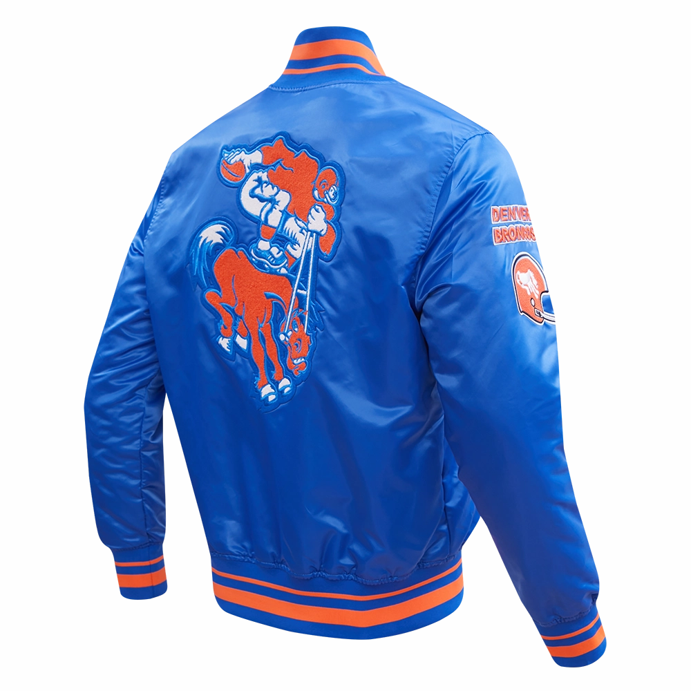 NFL DENVER BRONCOS RETRO CLASSIC MEN'S RIB SATIN JACKET (ROYAL BLUE/ORANGE)