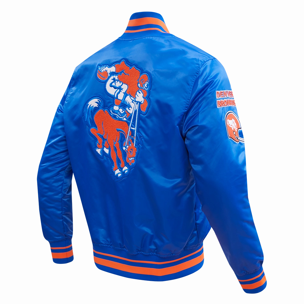 NFL DENVER BRONCOS RETRO CLASSIC MEN'S RIB SATIN JACKET (ROYAL BLUE/ORANGE)