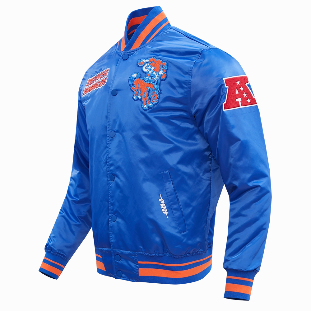 NFL DENVER BRONCOS RETRO CLASSIC MEN'S RIB SATIN JACKET (ROYAL BLUE/ORANGE)