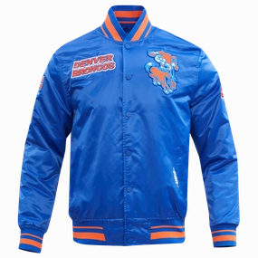 NFL DENVER BRONCOS RETRO CLASSIC MEN'S RIB SATIN JACKET (ROYAL BLUE/ORANGE)