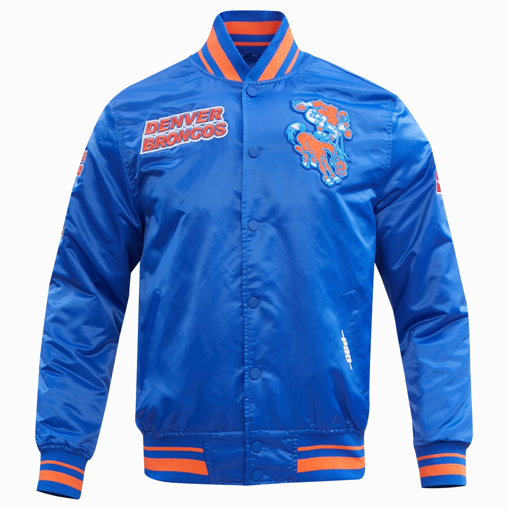 NFL DENVER BRONCOS RETRO CLASSIC MEN'S RIB SATIN JACKET (ROYAL BLUE/ORANGE)
