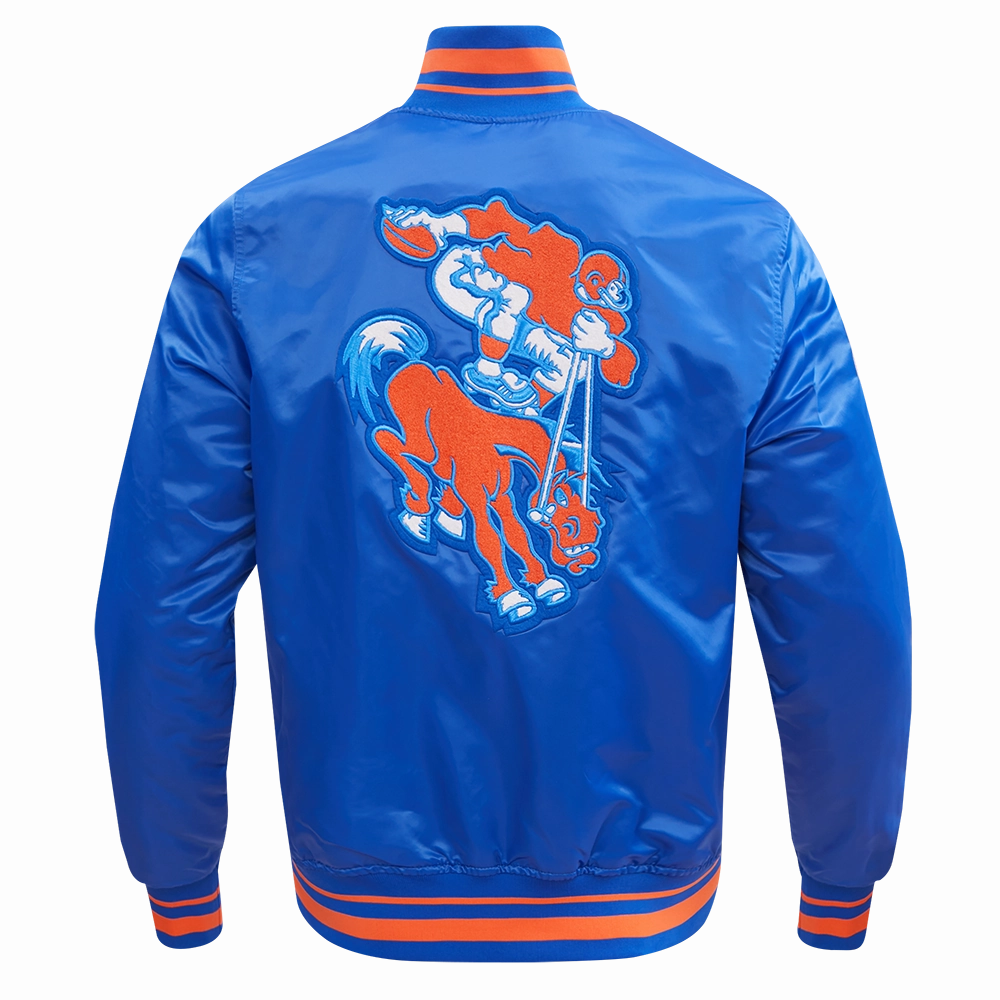 NFL DENVER BRONCOS RETRO CLASSIC MEN'S RIB SATIN JACKET (ROYAL BLUE/ORANGE)