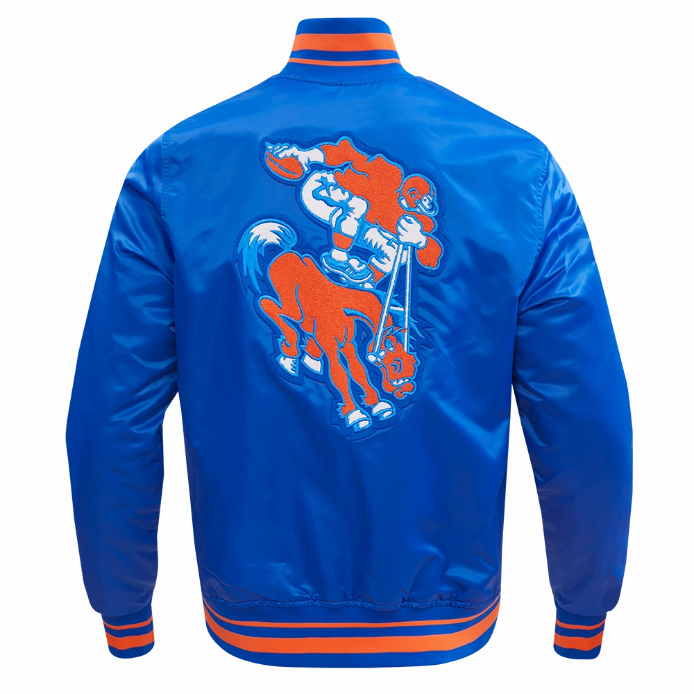 NFL DENVER BRONCOS RETRO CLASSIC MEN'S RIB SATIN JACKET (ROYAL BLUE/ORANGE)