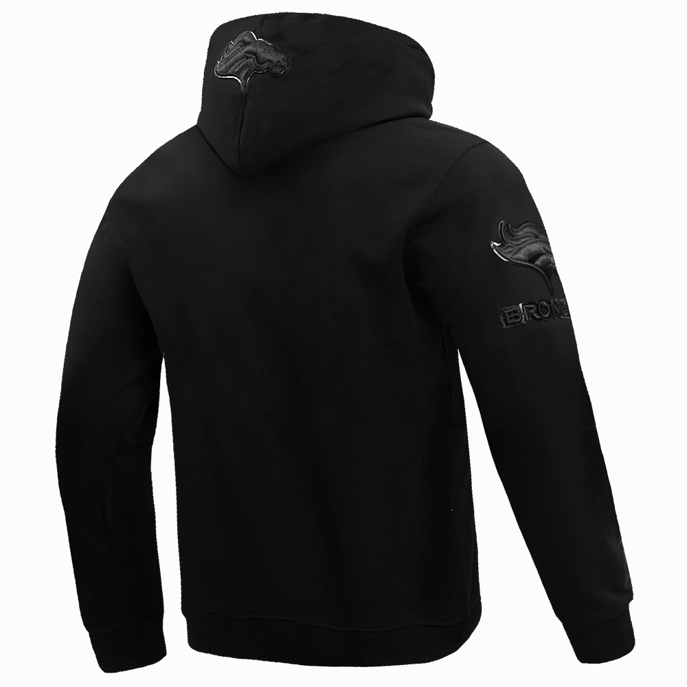NFL DENVER BRONCOS TRIPLE BLACK MEN'S DOUBLE KNIT PULLOVER HOODIE (TRIPLE BLACK MEN'S)