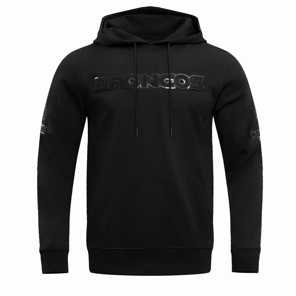 NFL DENVER BRONCOS TRIPLE BLACK MEN'S DOUBLE KNIT PULLOVER HOODIE (TRIPLE BLACK MEN'S)