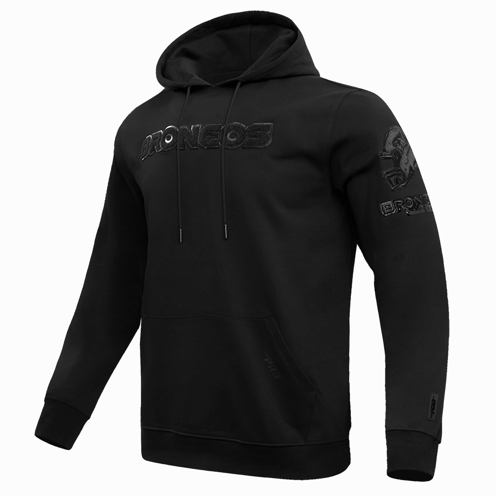 NFL DENVER BRONCOS TRIPLE BLACK MEN'S DOUBLE KNIT PULLOVER HOODIE (TRIPLE BLACK MEN'S)