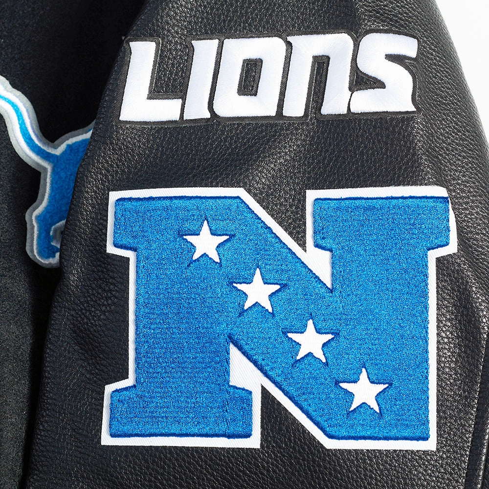 NFL DETROIT LIONS AREA CODE MEN'S RIB WOOL VARSITY JACKET (BLACK)