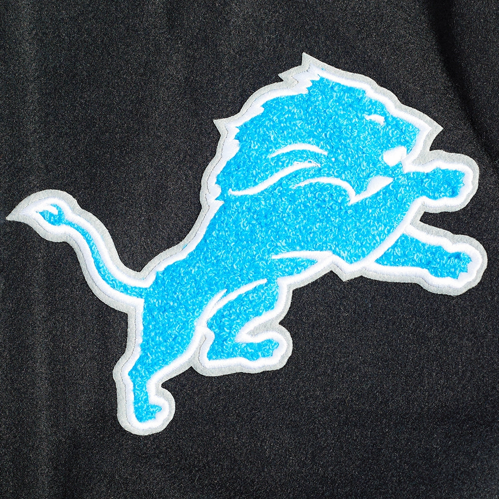 NFL DETROIT LIONS AREA CODE MEN'S RIB WOOL VARSITY JACKET (BLACK)