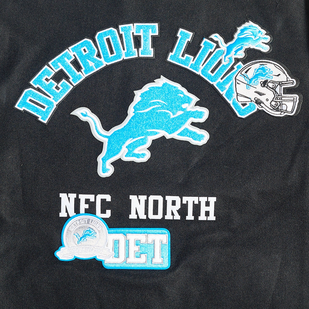 NFL DETROIT LIONS AREA CODE MEN'S RIB WOOL VARSITY JACKET (BLACK)