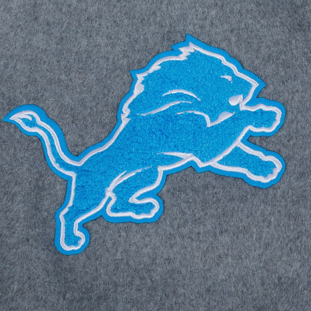 NFL DETROIT LIONS AREA CODE MEN'S RIB WOOL VARSITY JACKET (HEATHER GREY/WHITE/BLACK)