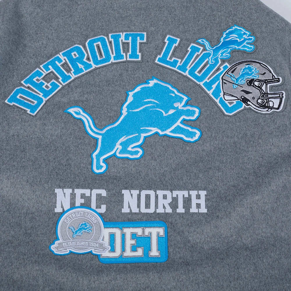 NFL DETROIT LIONS AREA CODE MEN'S RIB WOOL VARSITY JACKET (HEATHER GREY/WHITE/BLACK)