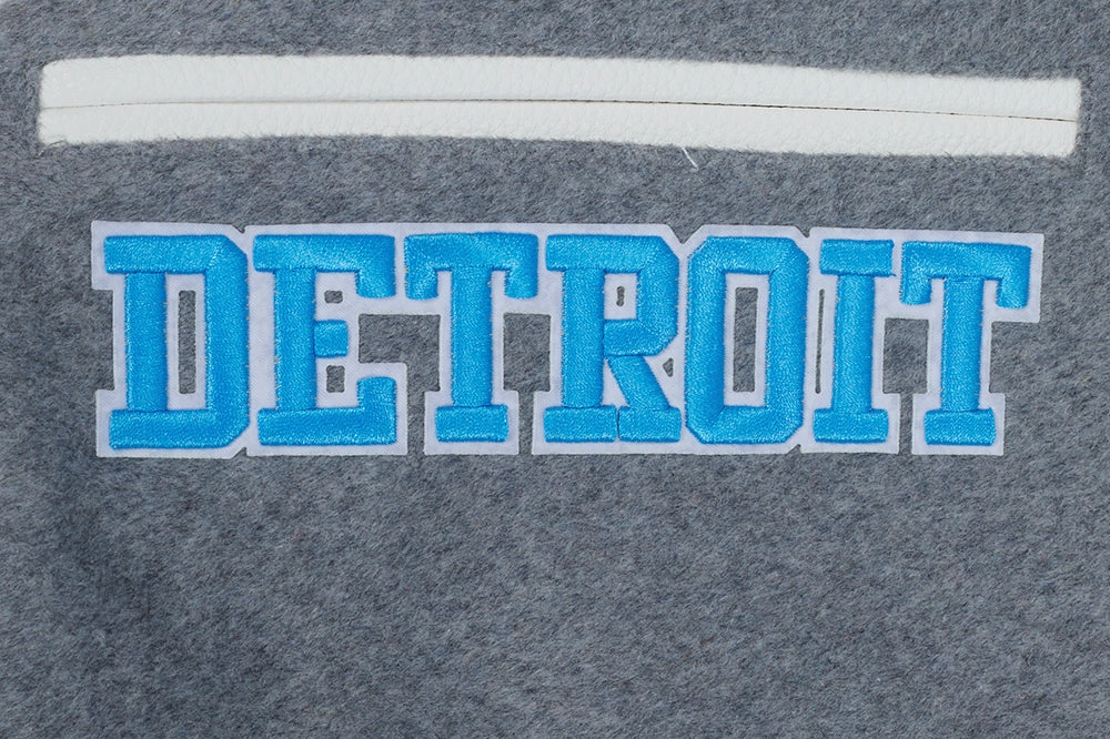 NFL DETROIT LIONS AREA CODE MEN'S RIB WOOL VARSITY JACKET (HEATHER GREY/WHITE/BLACK)