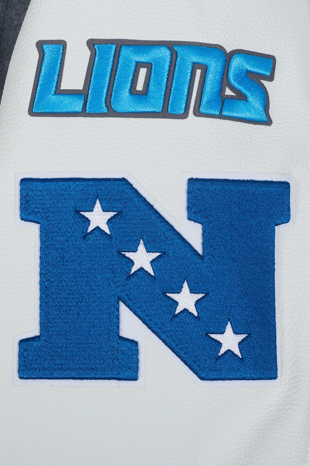 NFL DETROIT LIONS AREA CODE MEN'S RIB WOOL VARSITY JACKET (HEATHER GREY/WHITE/BLACK)