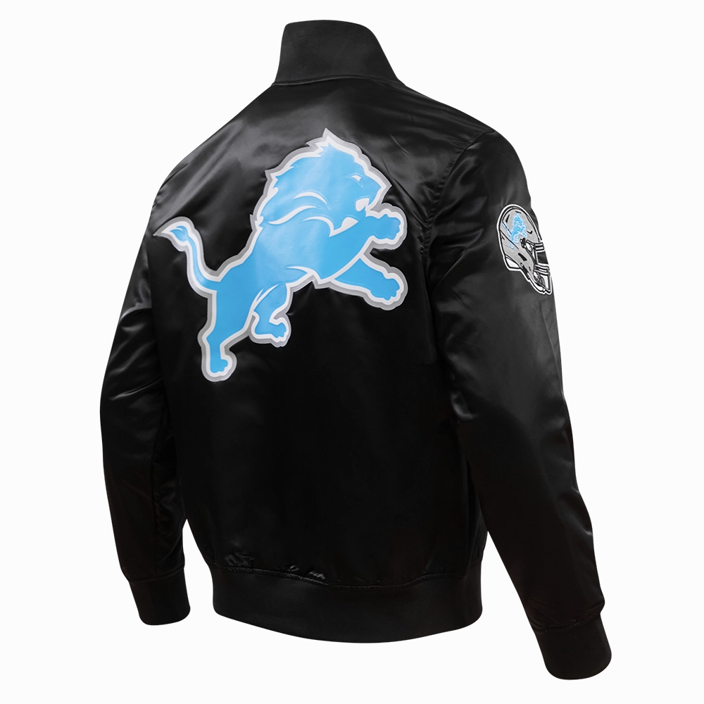 NFL DETROIT LIONS BIG LOGO MEN'S SATIN JACKET (BLACK)
