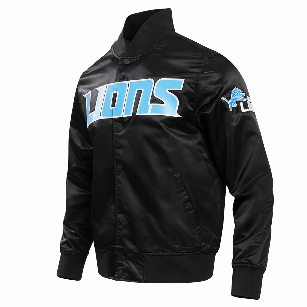NFL DETROIT LIONS BIG LOGO MEN'S SATIN JACKET (BLACK)