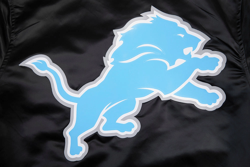 NFL DETROIT LIONS BIG LOGO MEN'S SATIN JACKET (BLACK)